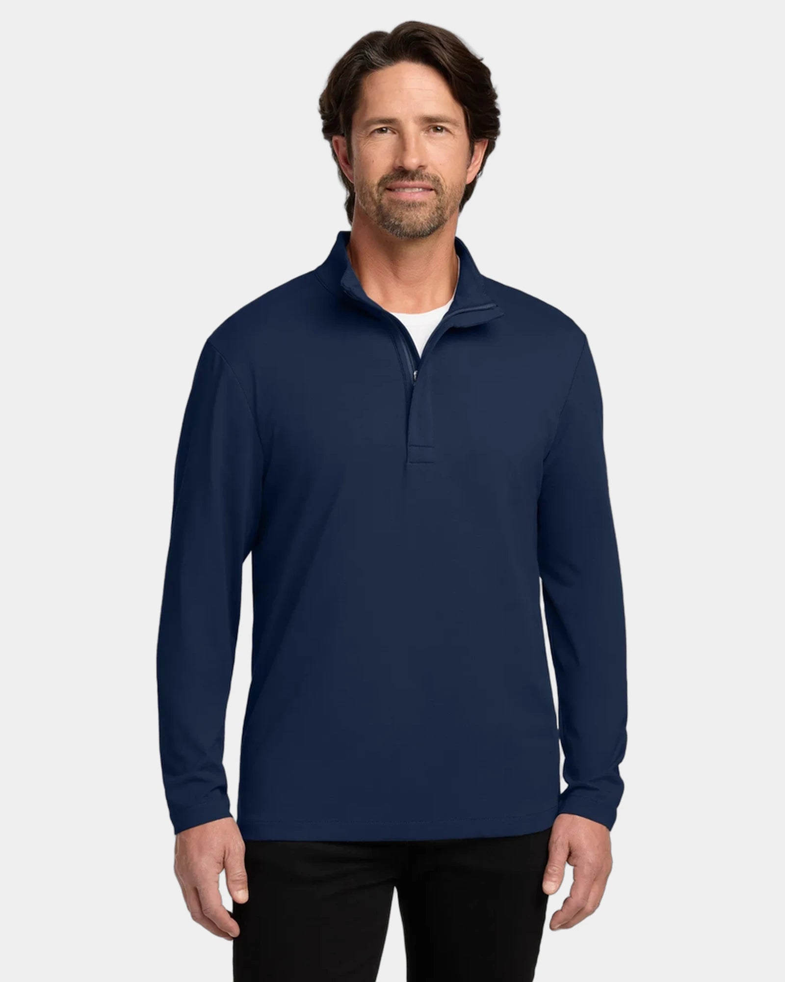 Custom stretch 1/4-zip Port Authority Fairway pullover - River Blue Navy